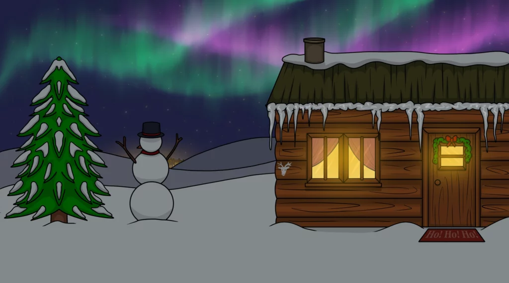 Outside the log cabin