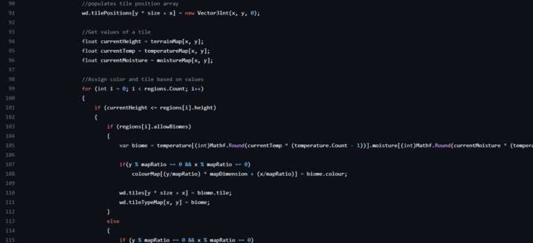 Code snippet from the world generation