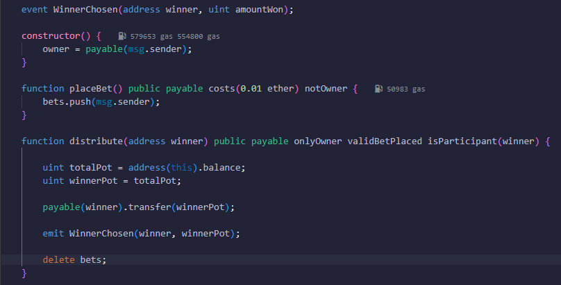 Sample of code from smart contract